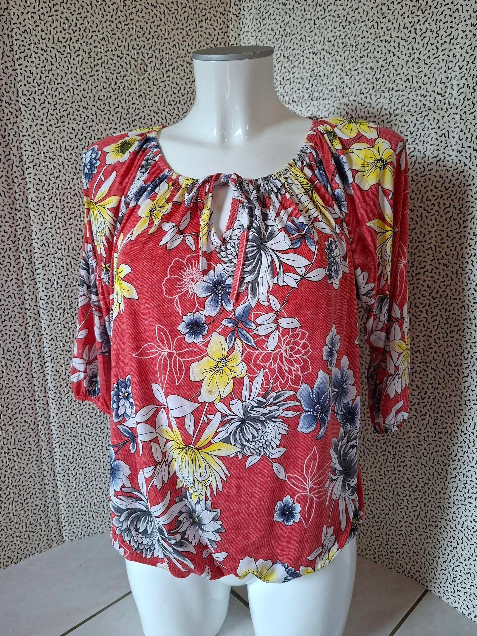 Blouse fleurie Mielo Moda T3 corail bohème manches 3/4